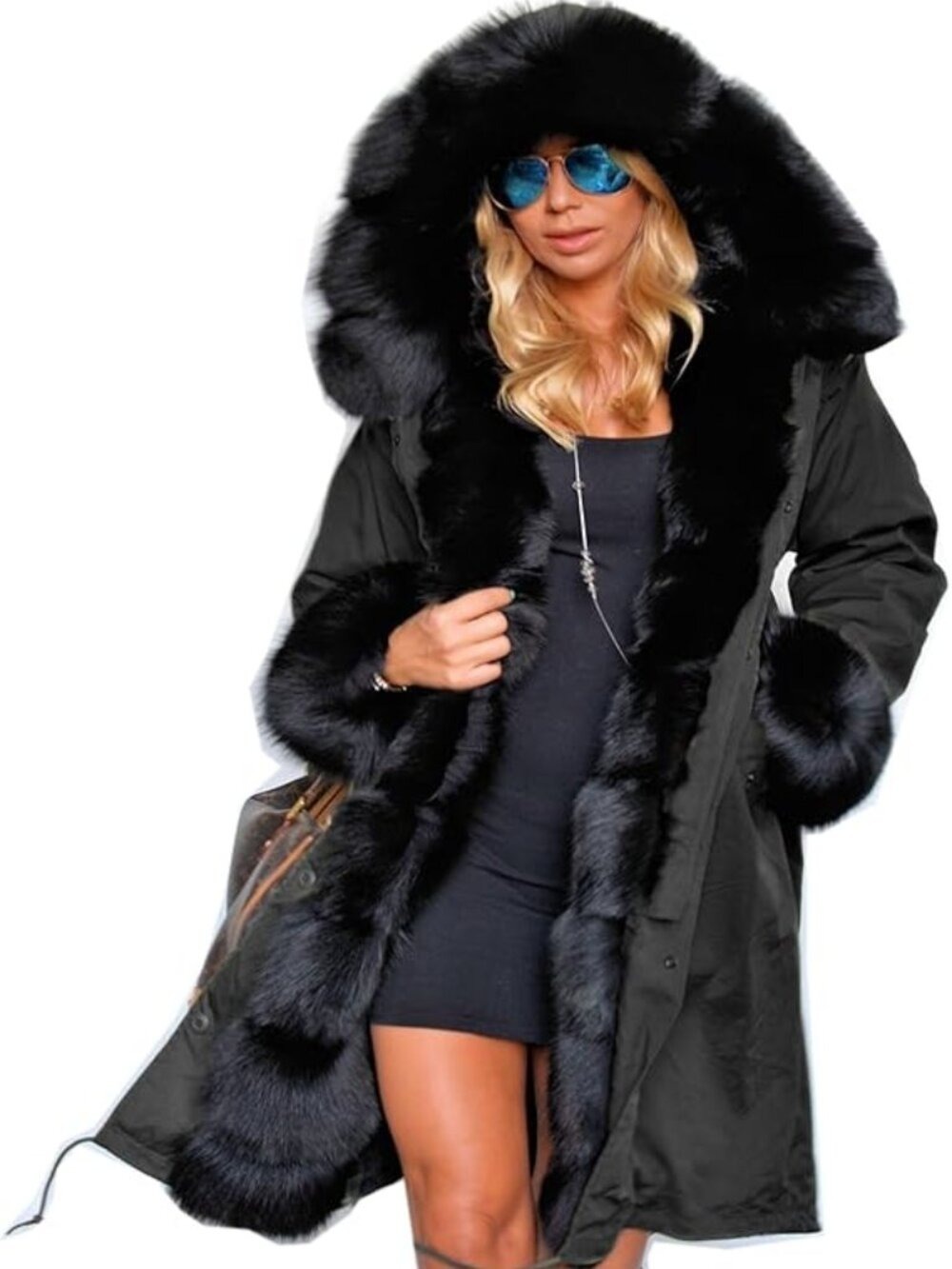 Roiii  Long Down Parka Coat Black 3XL NWT
